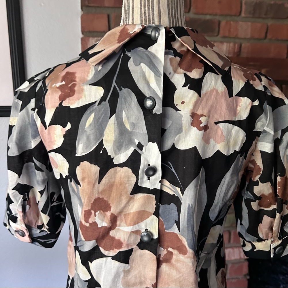 Archerie Peter Pan Collar Floral Print Cotton Blouse Sz 2 - Picture 6 of 8